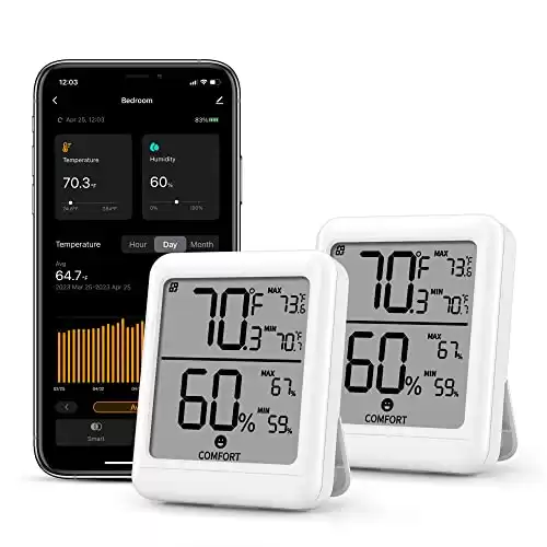 BN-LINK Bluetooth Hygrometer Thermometer,Indoor Temperature Humidity Monitors, Digital Humidity Meter with App Control for Home Baby Room Terrarium Incubator Greenhouse (2 Pack)
