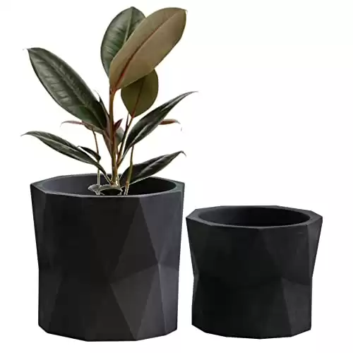 Olly & Rose Designer Geometric Ceramic Black Plant Pot Succulent Pots Cactus Planters Set 2 Indoor Outdoor Small Flower Pot Set Charcoal