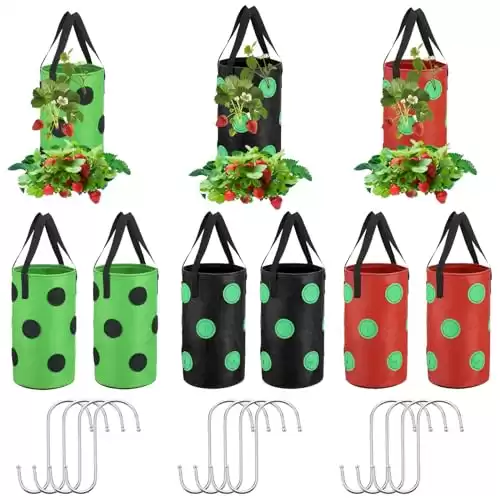 Olutacot 9 Pcs Upside Down Tomato Herb Planter Hanging Aeration Strawberry Grow Bags Plant Hanger Vegetable Planting Bags with Hooks Breathable Fabric Planter Bags for House
